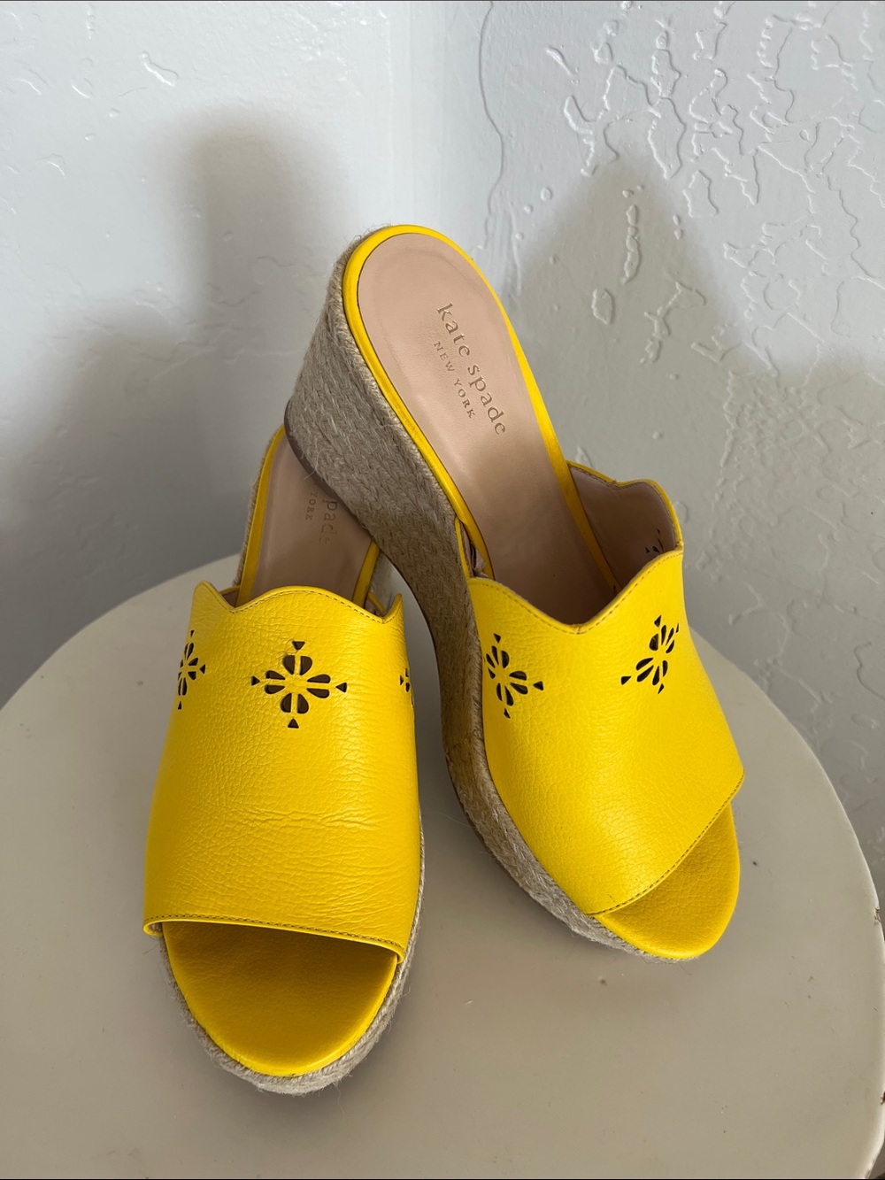 kate spade Yellow Leather Espadrille Wedge Slides